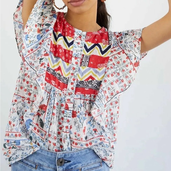 Anthropologie Let Me Be Mixed Print Bandana Top - Picture 4 of 14